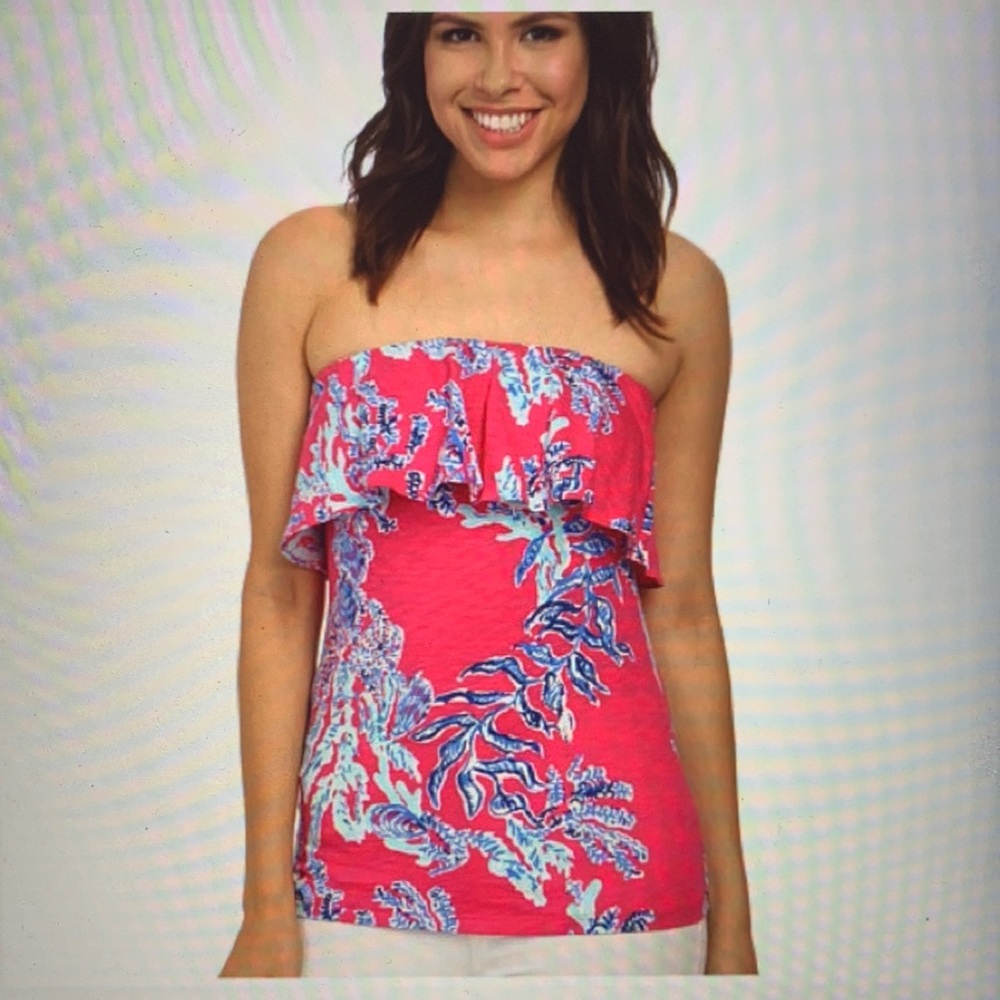 Lilly Pulitzer-Wiley Ruffle Tube Top-Pink Samba